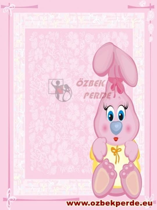 Pembe Tavşan Baskılı Bebek Halısı