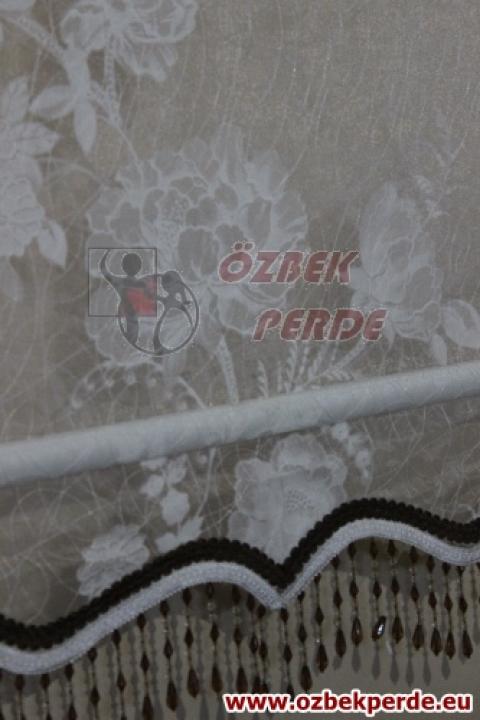 Beyaz Güllü Tül Stor Perde  80x260